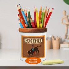 Asilmeydan Boğa Üstünde Rodeo Ahşaplı Seramik Kalemlik - 2147497580