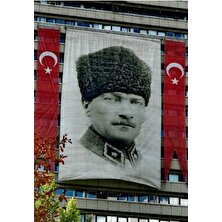 Asilmeydan Atatürk Portre Poster Cephe Bayrağı - 2x3 Metre