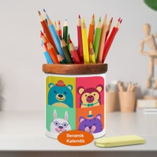 Asilmeydan Gözlüklü Tavşan ve Arkadaşları Ahşap Seramik KALEMLIK-2147657843