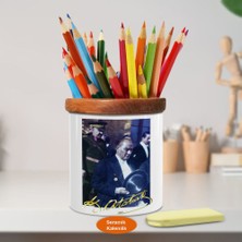 Asilmeydan Cumhurbaşkanı Kemal Atatürk Ahşap Seramik Kalemlik -Atatürk (67)