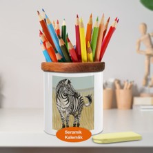 Asilmeydan Sevimli Hayvan Zebra Ahşaplı Seramik Kalemlik - 53876-86933
