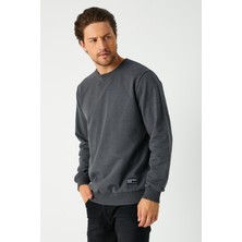 Mmetalic Erkek Antrasit Basic Bisiklet Yaka Sweatshirt