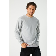 Mmetalic Erkek Gri Basic Bisiklet Yaka Sweatshirt
