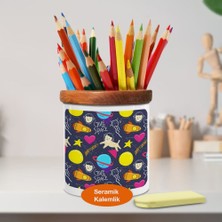Asilmeydan Renkli Uzay Sembolleri Ahşap Seramik Kalemlik - 52683-5571