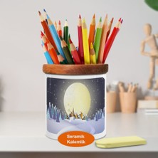 Dolunaylı Karlı Gece Ahşaplı Seramik Kalemlik - 1262-16826