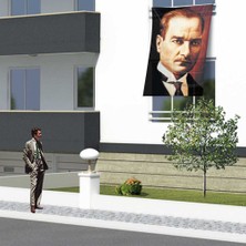 Asilmeydan Sivil Gazi Mustafa Kemal Atatürk Portre Poster Cephe Bayrağı - 1,5x2,25 Metre