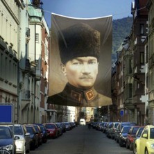 Asilmeydan Kalpaklı Gazi Mustafa Kemal Atatürk Cephe Poster Bayrak -4x6 Metre