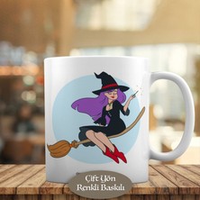 Asilmeydan Süpürgesiyle Uçan Sevimli Cadı Kız Kupa Bardak Hediyelik-8409