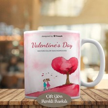 Asilmeydan Kalpli Pembe Ağaç ve Romantik Çift Kupa Bardak Hediyelik-328
