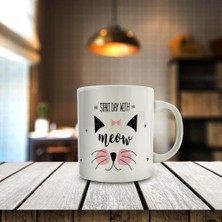 Asilmeydan Start Day With Meow Yazı Baskılı Hediyelik Kupa Bardak-77778