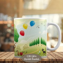 Asilmeydan Yeşil Ağaçlar Uçuşan Renkli Balonlar Kupa Bardak Hediyelik-102