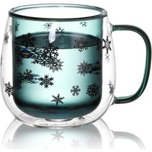 Linan Ware Çift Camlı/ Cidarlı Cam Bardak, Yeni Yıl Kar Tasarımlı Kupa 250 ml
