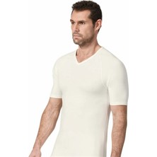 Namaldı 2 Adet Ekru Renk Termal V Yaka Kısa Kol Içlik