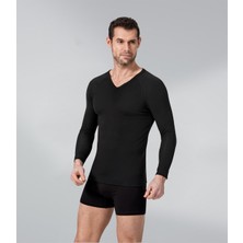 Namaldı 3 Adet Siyah Renk Termal V Yaka Uzun Kol Içlik