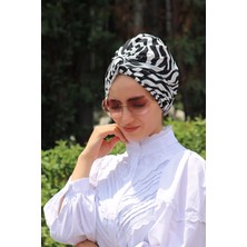 Amisos Bone Şal Desenli Dolama Bone  Zebra Desen (Hazır Model) - Özel Tasarım- Yeni Model Tesettür Giyim