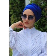 Amisos Bone Şal Çapraz Bone Saks Mavisi - Özel Tasarım- Yeni Model Tesettür Giyim