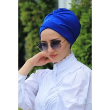 Amisos Bone Şal Çapraz Bone Saks Mavisi - Özel Tasarım- Yeni Model Tesettür Giyim