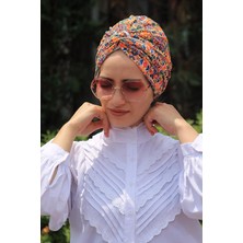 Amisos Bone Şal Desenli Dolama Bone Kareli Etnik Desen  (Hazır Model) - Özel Tasarım- Yeni Model Tesettür Giyim