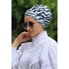 Amisos Bone Şal Desenli Çapraz Bone Zebra Desen - Özel Tasarım- Yeni Model Tesettür Giyim