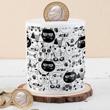 Asilmeydan Çizimsel Kedi Silüetleri Para Birikim Kumbarası -1273-148