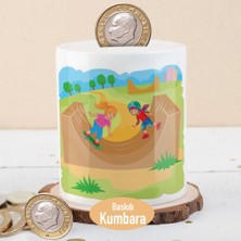 Asilmeydan Seramik Para Birikim Kumbarası -135 Neşeli Çocuklar Paten Kayan Desenli