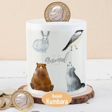 Asilmeydan Vahşi Hayvanlar Temalı Seramik Kumbara 27 cm Çapında Canlı Renkler ve Baskı