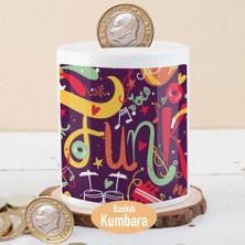 Asilmeydan Renkli Funk Yazı Baskılı Seramik Para Birikim Kumbarası Canlı Renkler ile