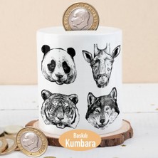 Asilmeydan Panda Geyik Kurt Kaplan Silüeti Baskılı Para Birikim Kumbarası -9766