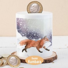 Asilmeydan Karlı Ormanda Koşan Tilki Baskılı Para Birikim Kumbarası -56367