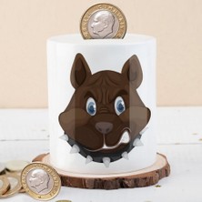 Asilmeydan Kahverengi Tüylü Saldırgan Köpek Kumbarası 27 cm Seramik Malzeme ile Çift Yön Baskı-15492