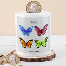 Asilmeydan Renkli Desenli Kelebekler Baskılı Para Birikim KUMBARASI-21480