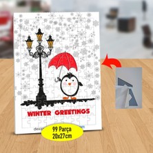 Asilmeydan Karlı Havada Şemsiyeli Penguen 99 Parça Puzzle Yapboz TABLO-214