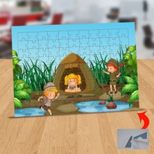 Asilmeydan Göl Kenarında Kampçılar Çocuklar 99 Parça Puzzle Yapboz Tablo-52