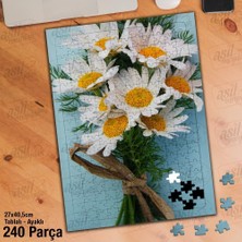 Asilmeydan Asil Hobi Mavi Zeminde Papatya Buketi - Çiçek Yapboz - Ayak Destekli Çerçeveli 240 Parça Puzzle