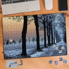Asilmeydan Karlı Yolda Sıra Ağaçlar-Manzara 240 Parça Puzzle Yapboz TABLO-081