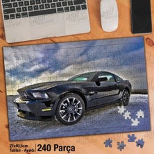 Asilmeydan Asil Hobi Siyah Ford Mustang -Karlı Yol -Spor Araba Yapboz -Ayak Destekli Çerçeveli 240 Parça Puzzle