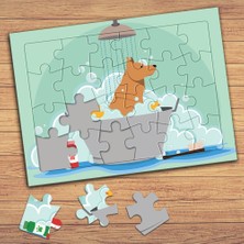 Asilmeydan Banyoda Sevimli Köpek Çocuklara Özel Puzzle Yapboz TABLO-41456