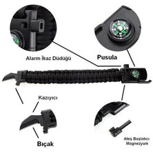 Paracord Survival Bileklik Bıçak Pusula Ateş Başlatıcı Magnezyum ve Ikaz Düdüğü