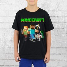 Taketshirt Minecraft Çocuk Tişört Siyah  Kesim
