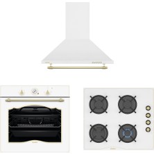 Simfer Rustik Beyaz Cam Ankastre Set (7348 Fırın + 3324 Ocak + 9611 Davlumbaz)