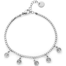 DAVİD BLACK Beyaz Zirkon Taşlı Hayat Ağacı Tasarım Silver Renk Çelik Kadın Bileklik