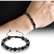 DAVİD BLACK Makrome Örgülü Küre Kesim Oniks-Fasetalı Hematit  Kombinli Doğaltaş Bileklik