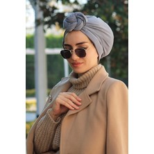 Amisos Bone Şal Tasarım Bone Gri - Yeni Model Tesettür Giyim
