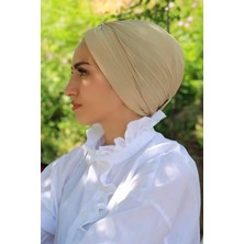 Amisos Bone Şal Tas Detaylı Çapraz Bone Ekru - Yeni Model Tesettür Giyim
