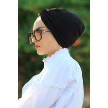 Amisos Bone Şal Çift Renkli Hazır Dolama Bone Siyah Leopar - Yeni Model Tesettür Giyim