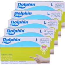 Dolphin Tek Kullanımlık Büyük Pudralı Beyaz Lateks Eldiven - 5 Adet 100'LÜ Paket - Large