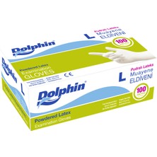 Dolphin Tek Kullanımlık Büyük Pudralı Beyaz Lateks Eldiven - 5 Adet 100'LÜ Paket - Large