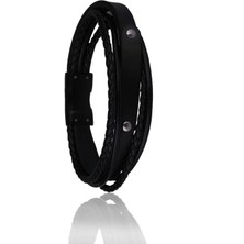 Kravatkolik Siyah Deri Çelik Erkek Bileklik