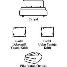 Luvana Home 6 Parça Pamuklu Şönil Pike Örtülü Nakışlı Bahar Çift Kişilik Pike Takımı Krem