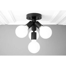 Mylights Retor Rustik Mat Siyah Dörtlü Tavan  Plofonyer Avize